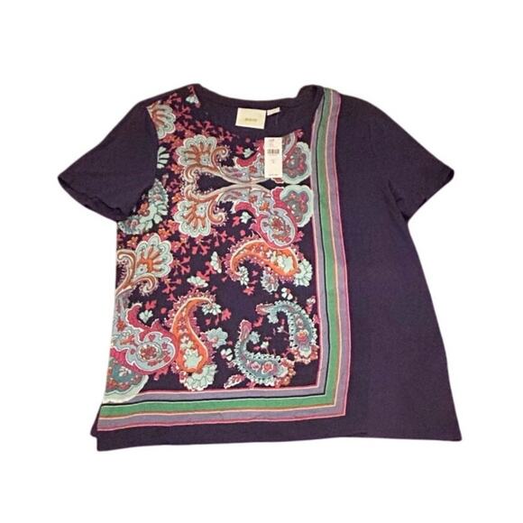 Anthropologie Maeve Maddie Printed Top Boho Purple‎ Short Sleeve Women's Size S - Picture 5 of 9